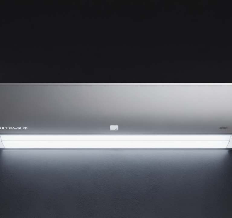 Gen4 An ultra-slim air conditioner mounted on a matte black wall Silver-white surfac a-2, 237475162