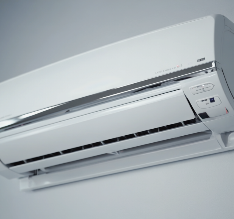 Gen4 Close-up shot of a high-end, slim air conditioner on a white or light gray wall a-2, 385537577