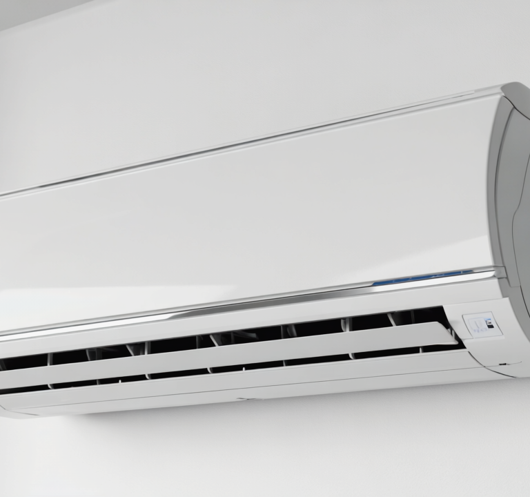 Gen4 High-resolution white air conditioner on a pure white wall with subtle soft shad a-2, 383399950