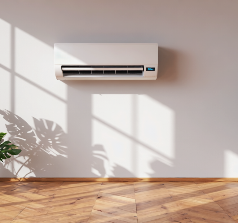 Gen4 Modern air conditioner mounted on a clean white wall inside a luxury home Woode a-2, 227898856