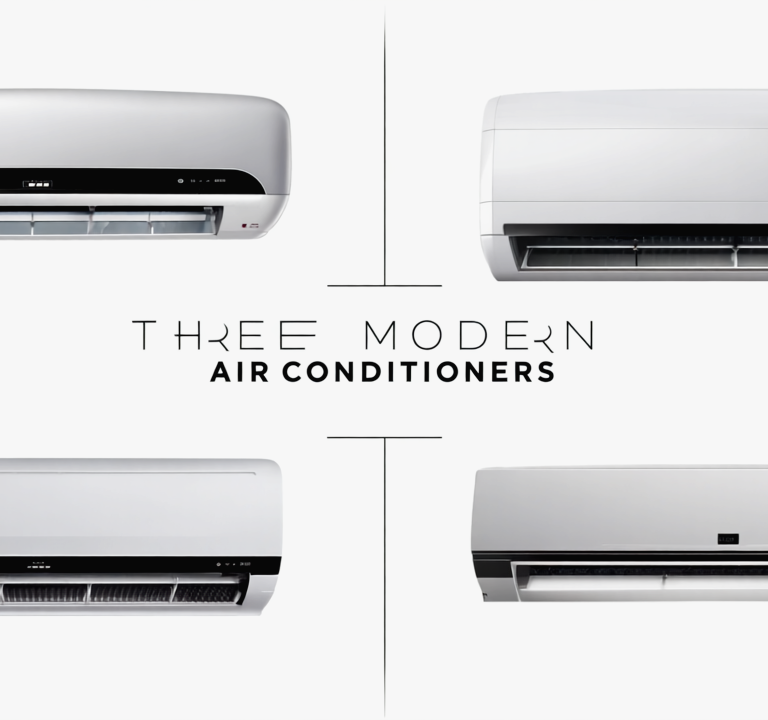 Gen4 Three modern air conditioners displayed vertically in a product lineup on a neutr a-2, 46267584