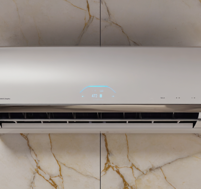 Gen4 Wall-mounted air conditioner installed on a luxury marble wall Elegant interior a-2, 76832714